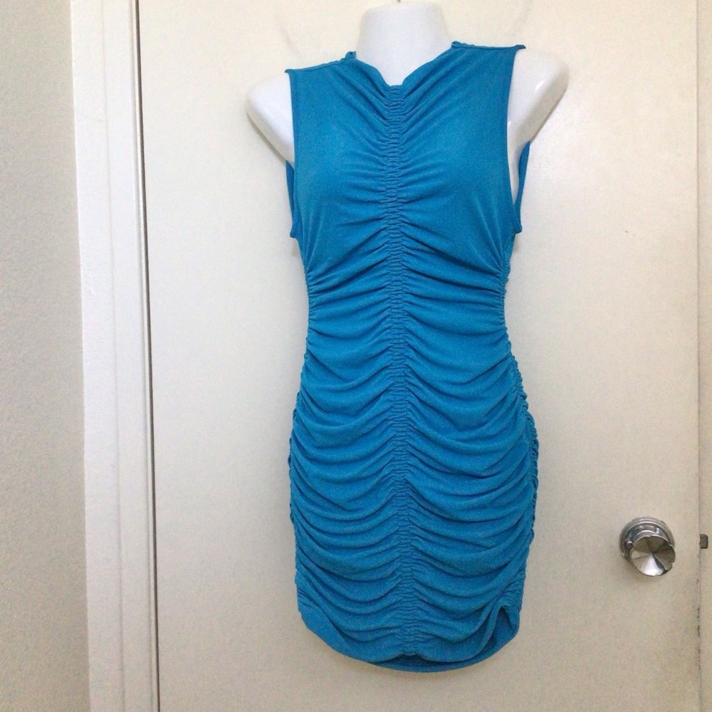 Zara Blue Ruched Mini Dress - Picture 7 of 9